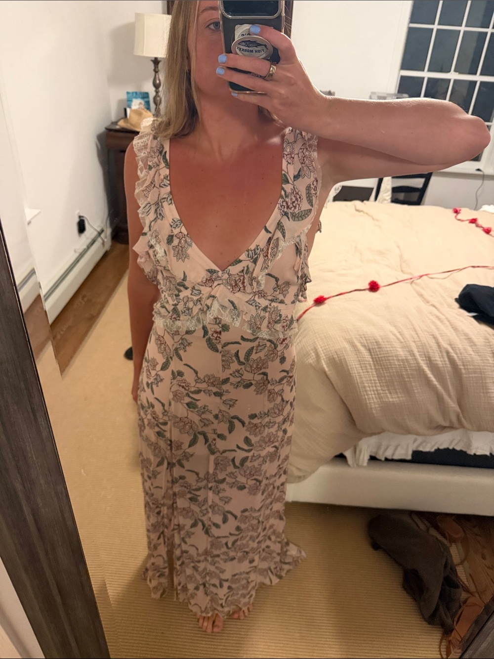 For Love and LemonsSleeveless Floral Ruffle Maxi Dress in Blush